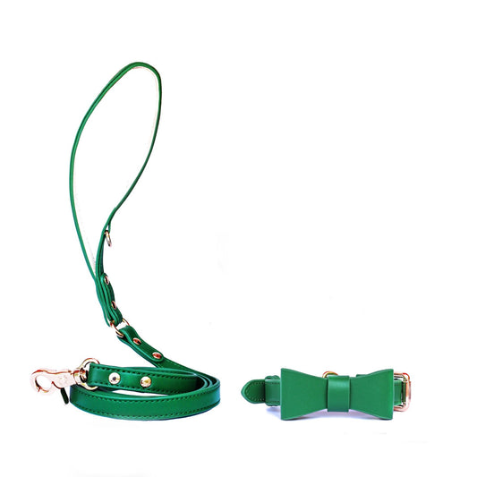 Designer Collar, Bow tie & Leash Set -Forest Green