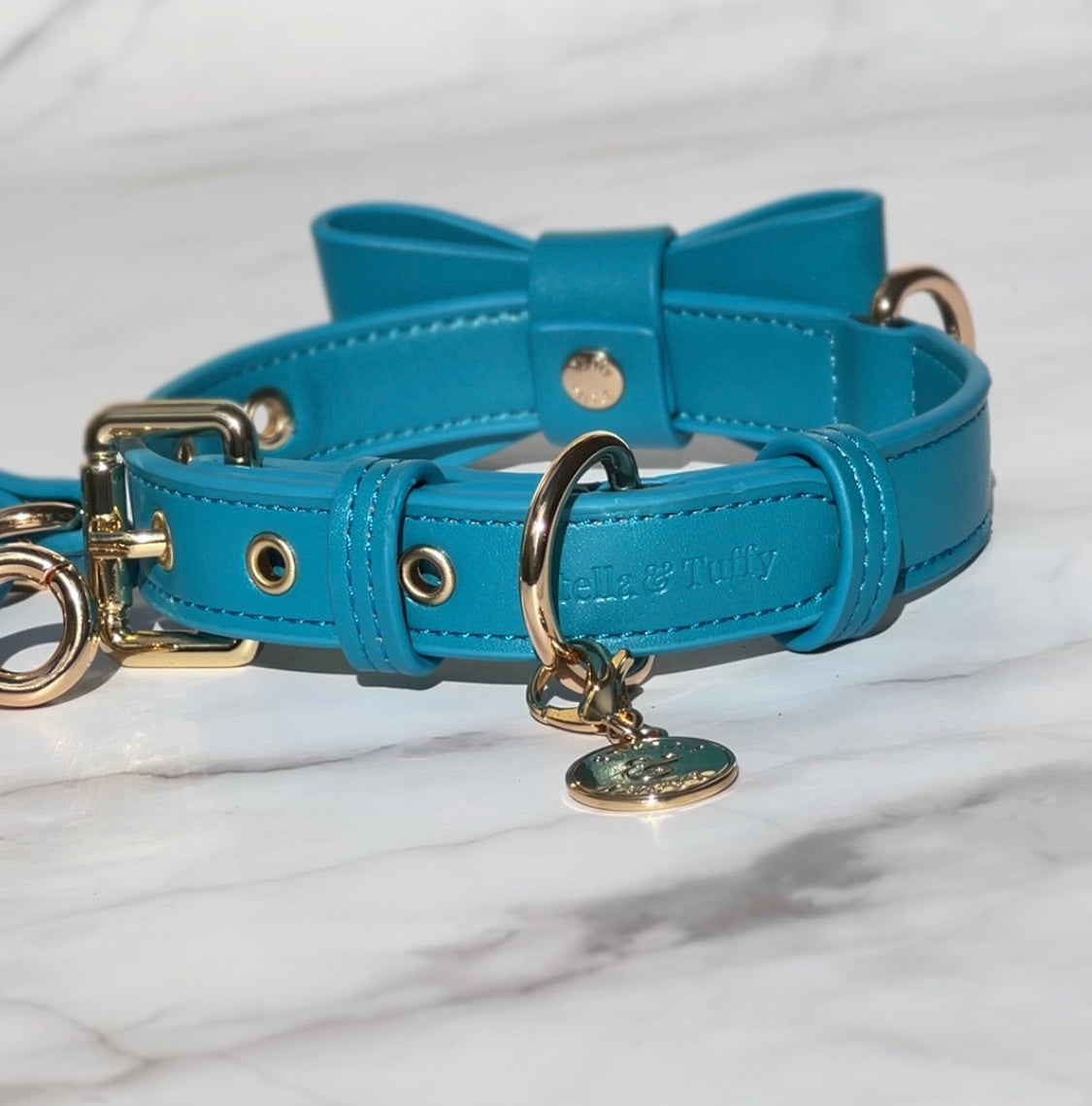 New coastal blue vegan leather dog collar, trending colour launch
