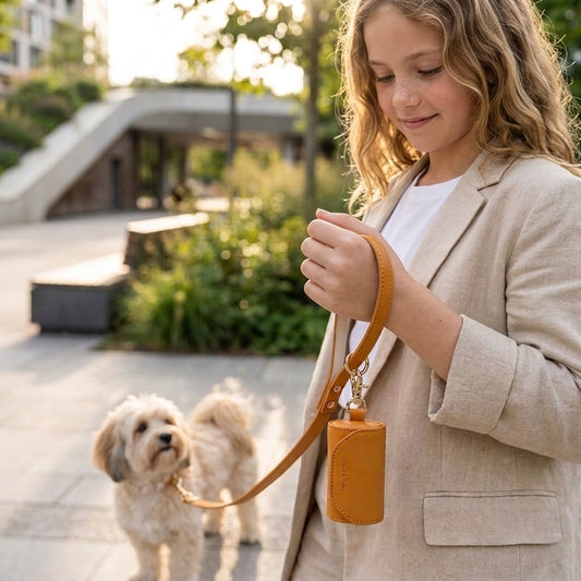 Designer Collar, Poop bag and Leash Set -Burnt orange