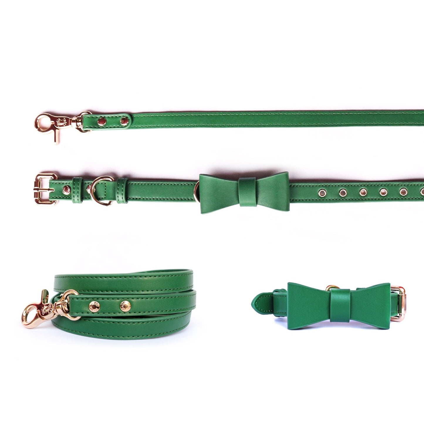 Designer Collar, Bow tie & Leash Set -Forest Green
